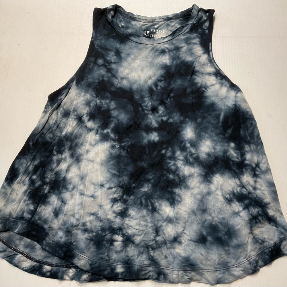 American Eagle Soft & Sexy Drapey Tank Tie Dye Black White Women Sz S